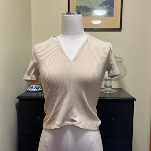 Beige V Neck Crop Top